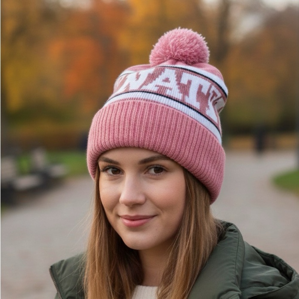 Pink Victoria’s Secret, black/pink/white hat, great condition, soft and comfy,OS